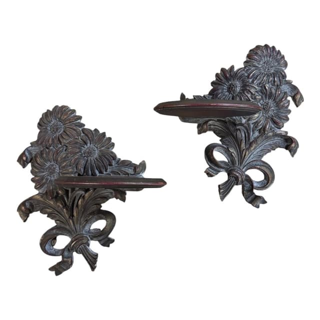 Vintage Floral Bouquet Syroco Wall Shelves
