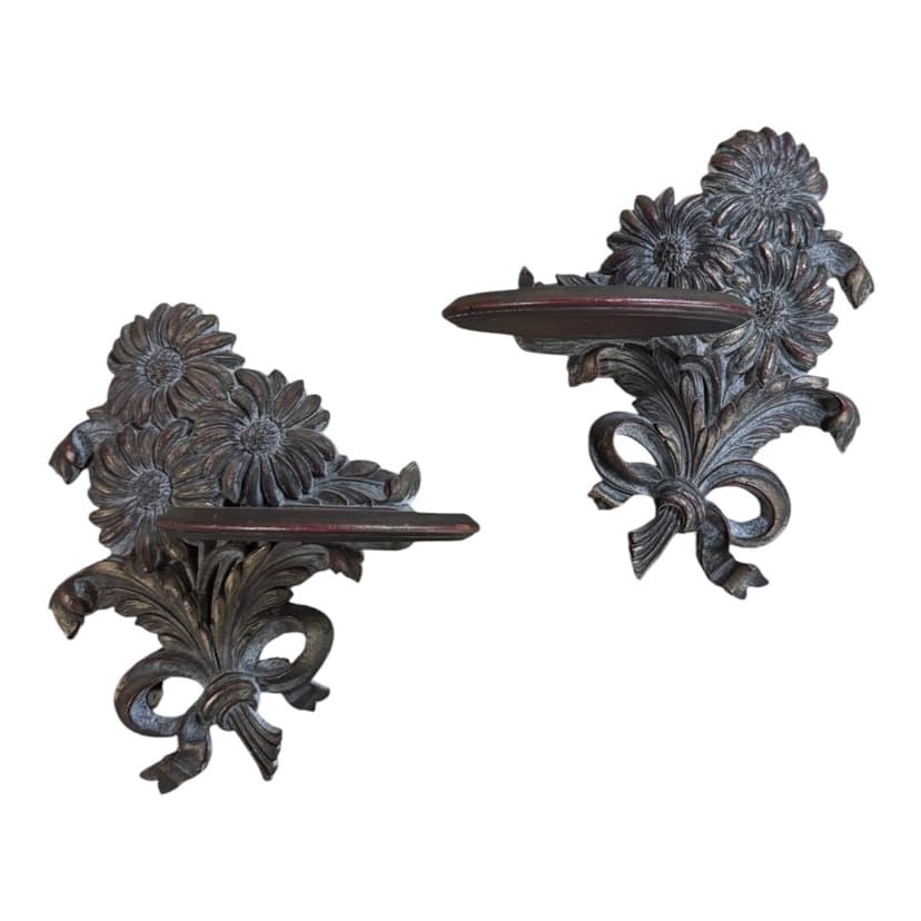 Vintage Floral Bouquet Syroco Wall Shelves