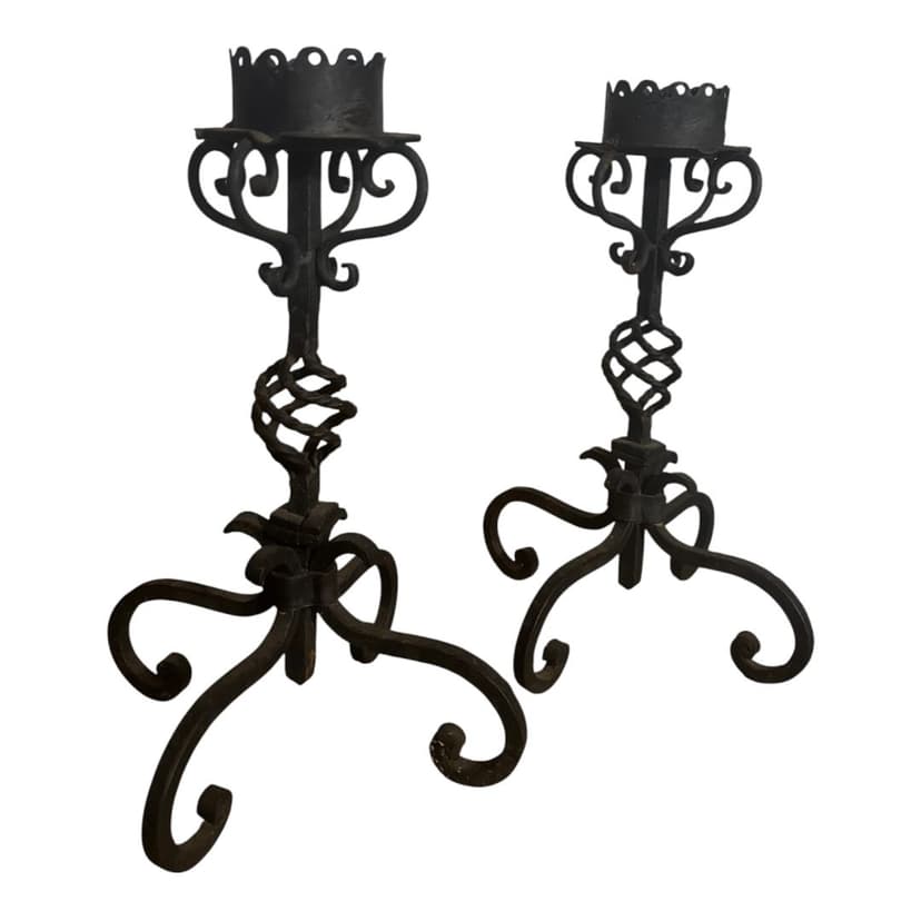 Antique Spanish Revival Wrought Iron Candlestick Holders