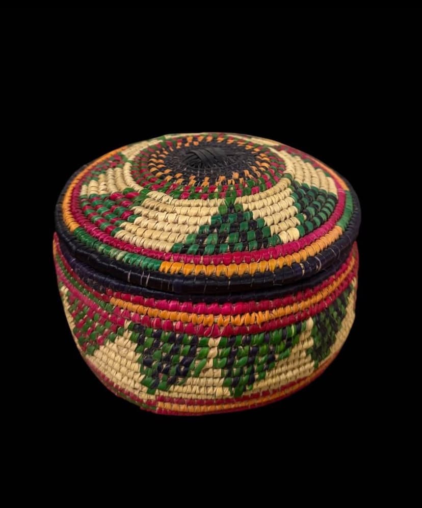 Vintage Small Vibrant Lidded Basket from Yemen